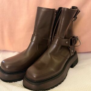 Sam Edelman Chocolate Leather Moto Boots